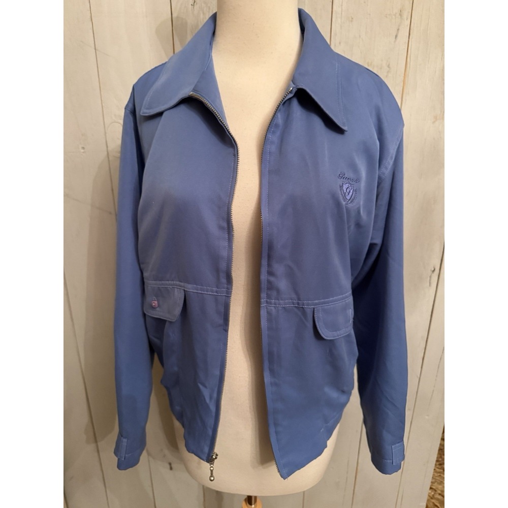 Guess golf Jacket Women's M Blue Vintage Bomber Logo Country Club New‎ W Tags